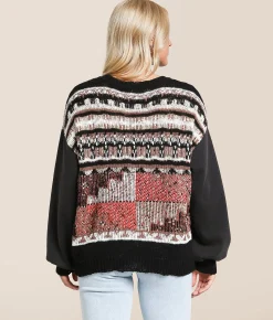 Tops | Gilded Intent Mixed Sweater Black Multi Print