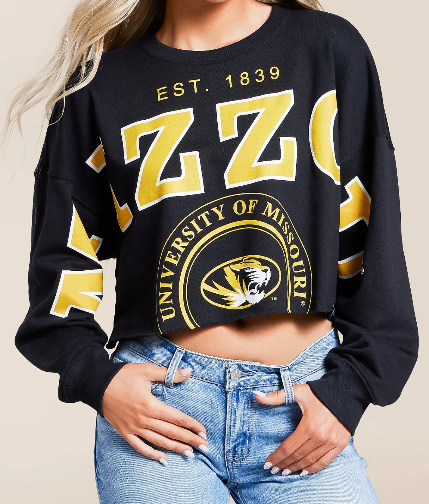 Tops | Gameday SOCIAL® Mizzou Cropped Pullover Black