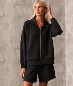 Tops|Activewear | Buckle Black Mock Neck Cardigan Black