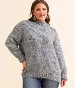 Double Zero Mock Neck Oversized Sweater Dark Green Clearance