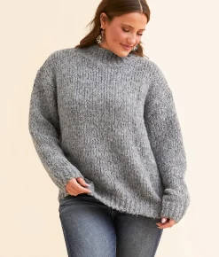 Double Zero Mock Neck Oversized Sweater Dark Green Clearance