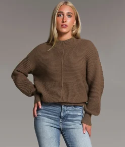 Tops | BKE Mock Neck Ribbed Sweater Peppercorn