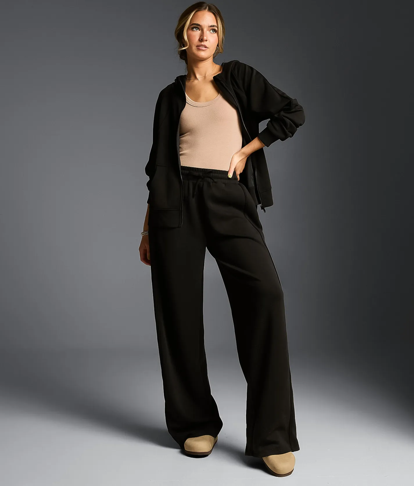 Bottoms|Activewear | Buckle Black Modal Blend Wide Leg Pant Black