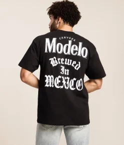 Tops|Graphic T-Shirts | Ripple Junction® Modelo Brewed In Mexico T-Shirt Black