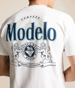 Tops|Graphic T-Shirts | tee luv Modelo Emblem T-Shirt White