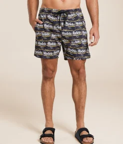 Bioworld Modelo Labels Stretch Swim Trunks Black Outlet
