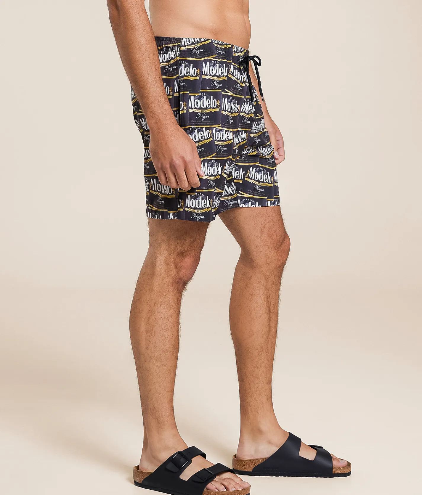 Bottoms | Bioworld Modelo Labels Stretch Swim Trunks Black