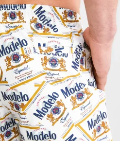 Bottoms|Swimwear | Bioworld Modelo Labels Swim Trunks White