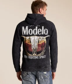 Changes Modelo Rope Skull Hooded Sweatshirt Black Mineral Wash Clearance