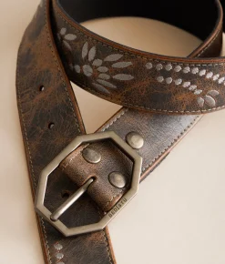 Accessories | Bed Stu Mohawk Embroidered Leather Belt Silver Lux