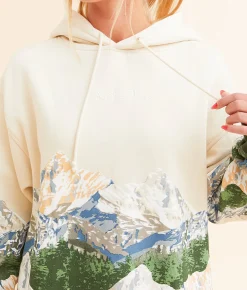 Tops | Modish Rebel Mont Blanc Mountain Hooded Sweatshirt Beige