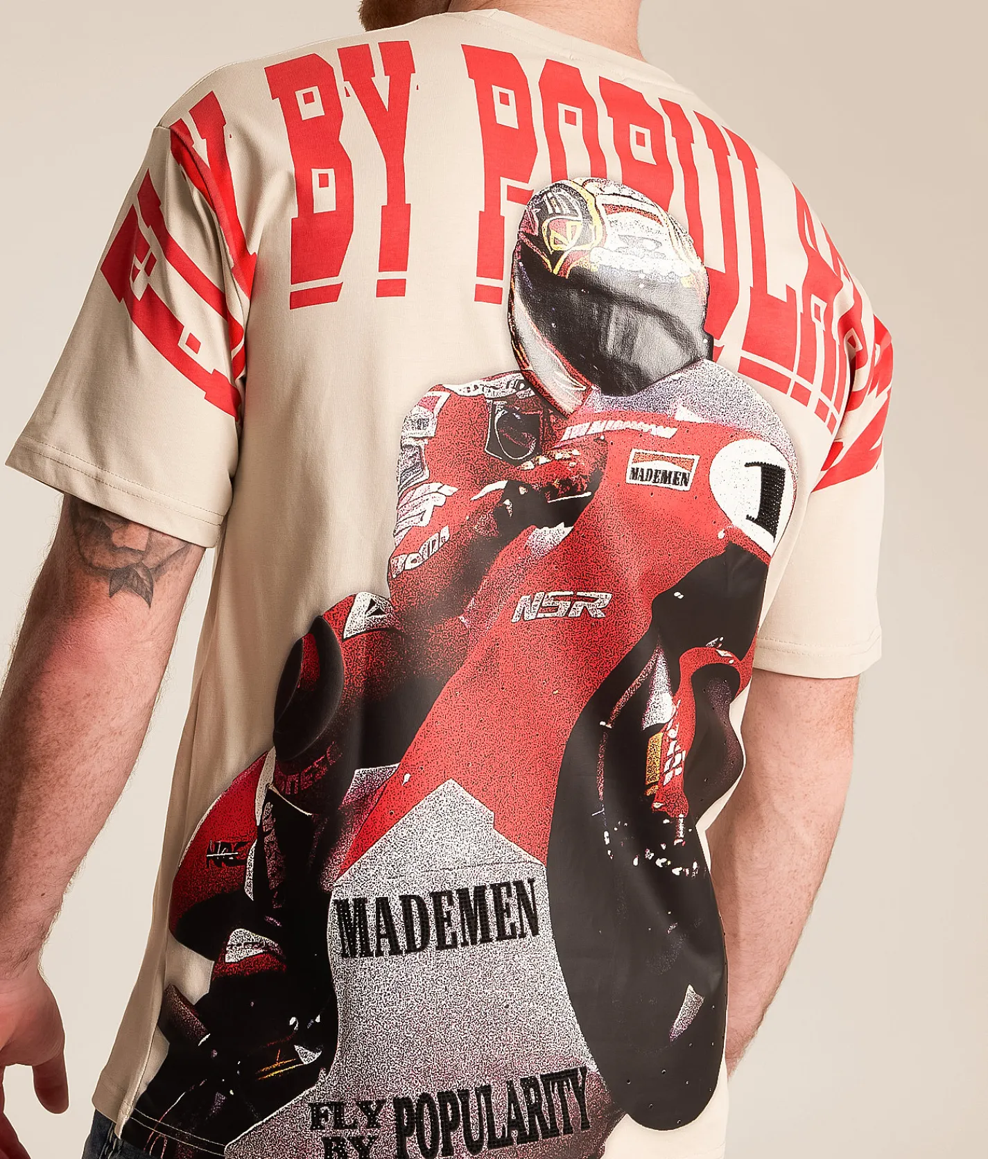 Tops|Graphic T-Shirts | FLY by Popularity Motorcycle Oversized T-Shirt Tan