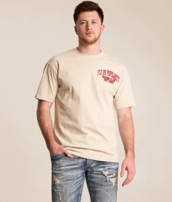 Tops|Graphic T-Shirts | FLY by Popularity Motorcycle Oversized T-Shirt Tan