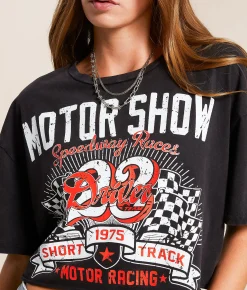 Tops | Modish Rebel 1975 Motor Show Cropped T-Shirt Black