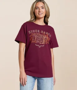 Kimes Ranch Mountain Badge T-Shirt Burgundy Online