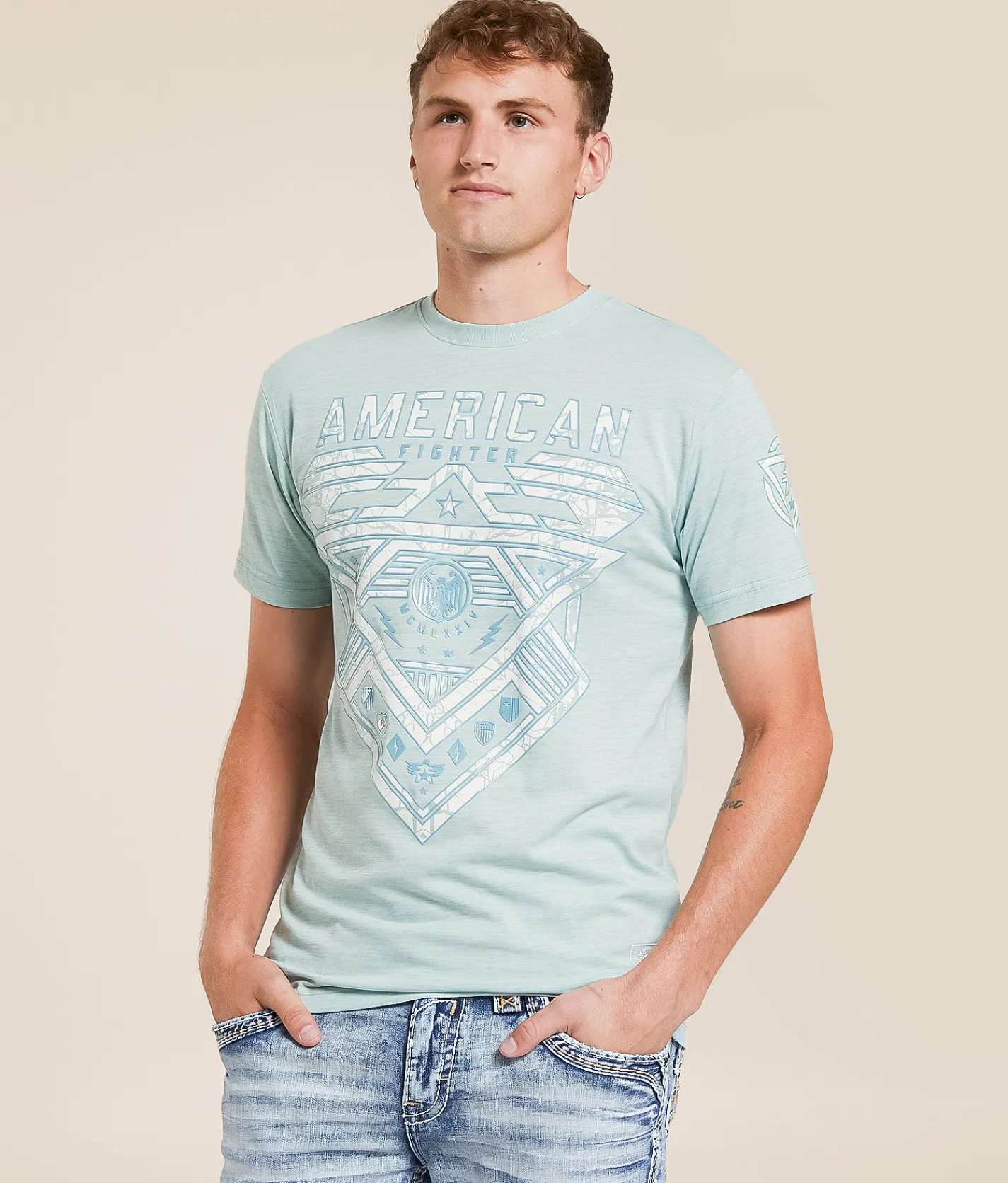 Tops|Graphic T-Shirts | American Fighter Mountville T-Shirt Blue Haze Tetris