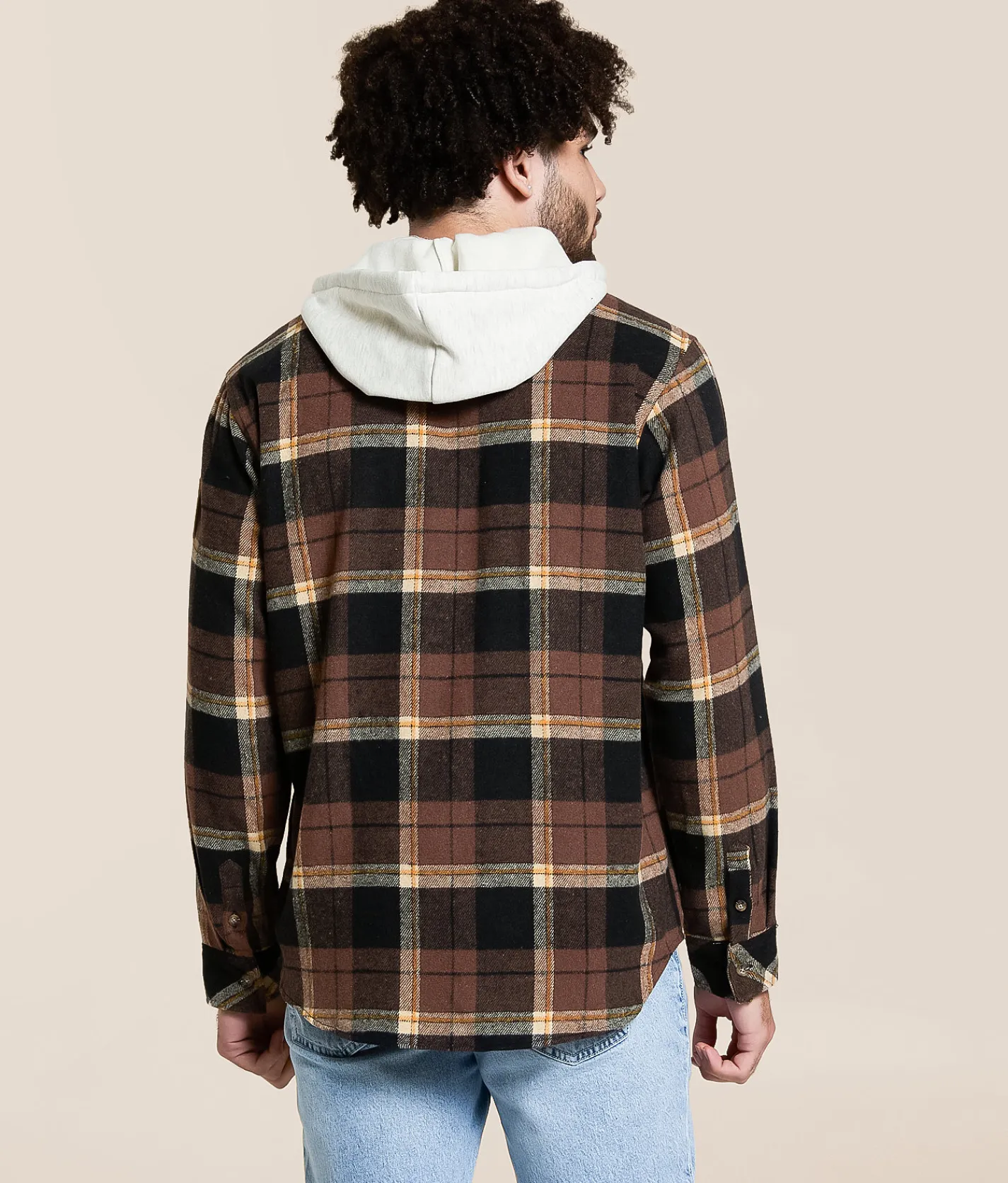 Tops | Howitzer Musket Flannel Hooded Shirt Brown Cream Yellow