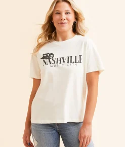 Modish Rebel Nashville Music City Boyfriend T-Shirt Cream Hot