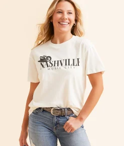 Modish Rebel Nashville Music City Boyfriend T-Shirt Cream Hot
