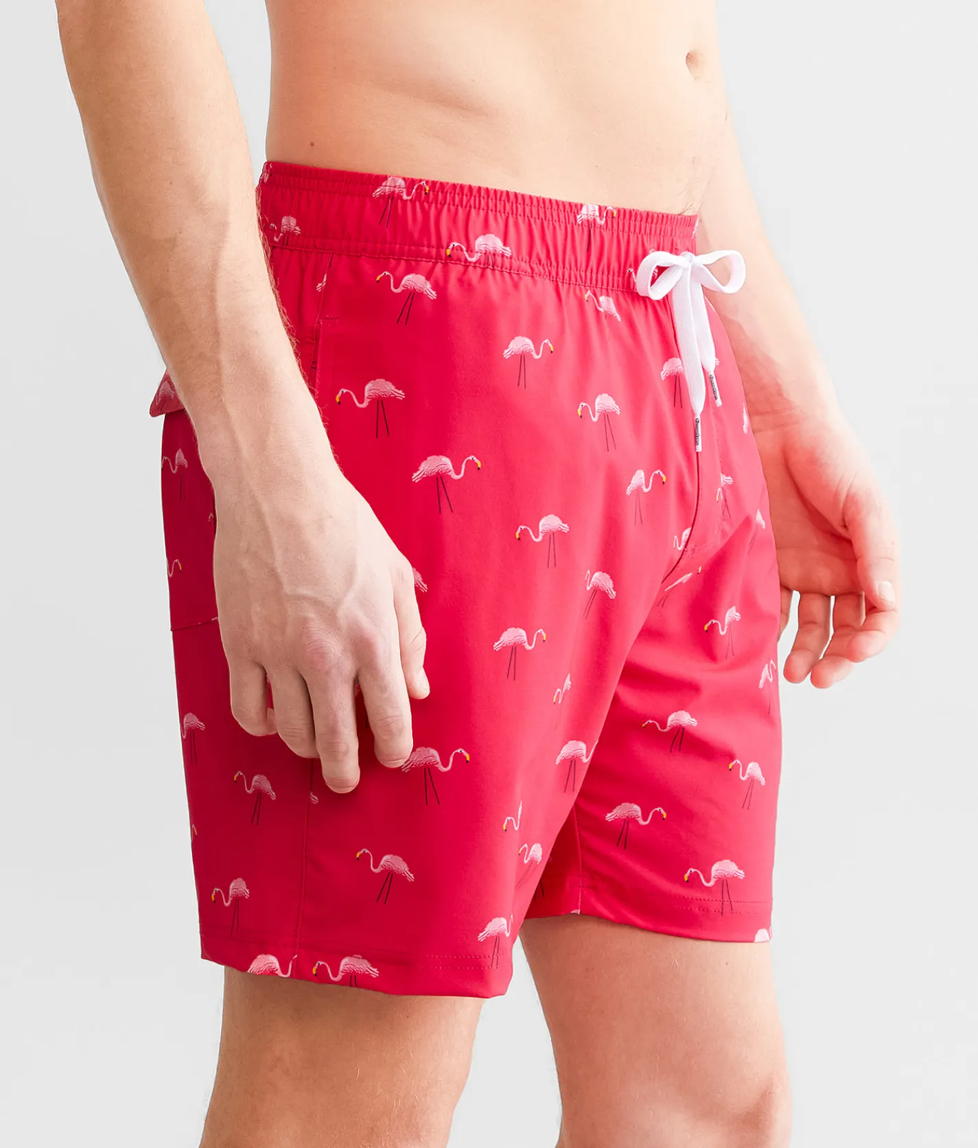 Bottoms|Swimwear | Tipsy Elves Natural Light® Flamingos Swim Trunks Pink