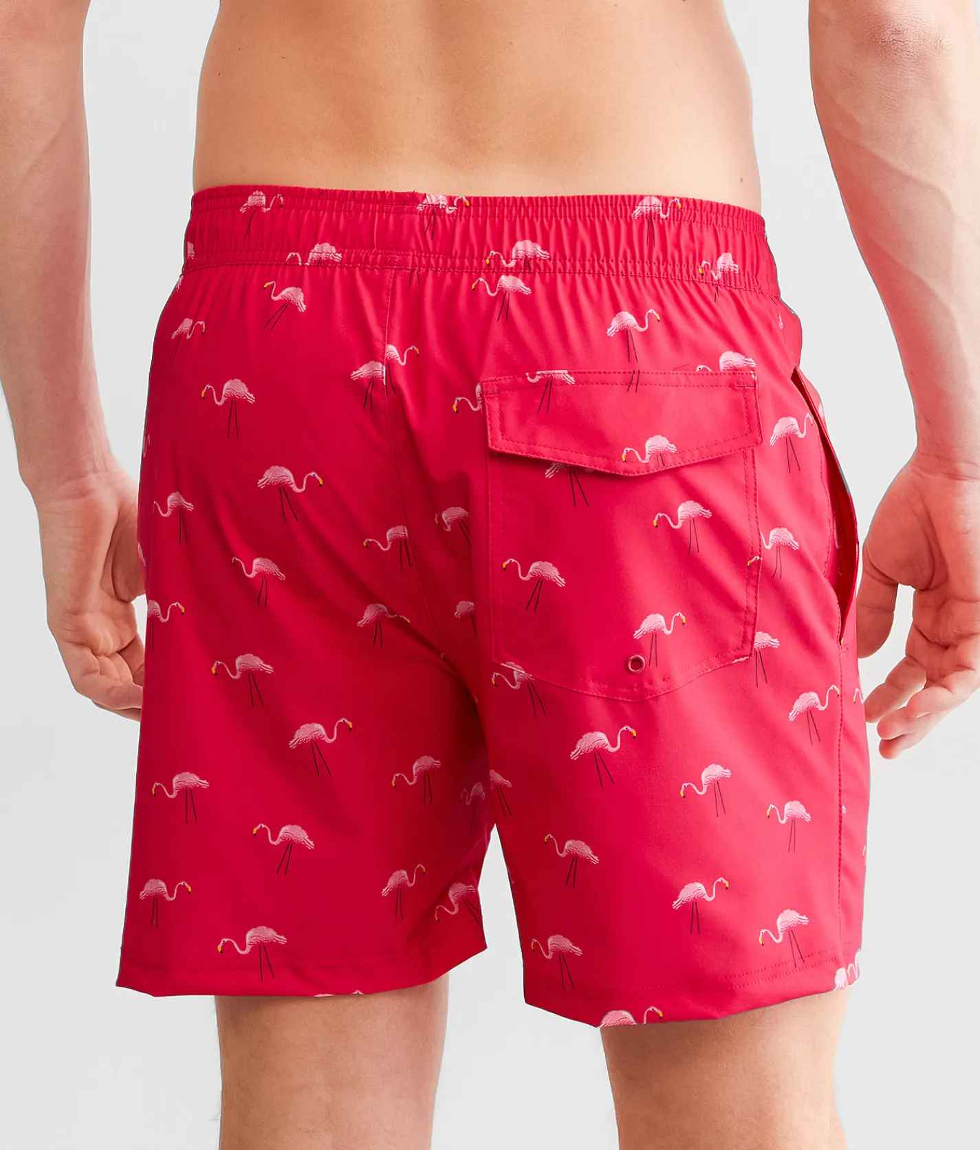 Bottoms|Swimwear | Tipsy Elves Natural Light® Flamingos Swim Trunks Pink