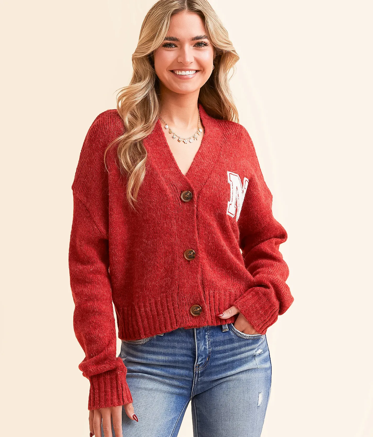 Gameday SOCIAL® Nebraska Cardigan Sweater Red Outlet