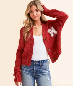 Gameday SOCIAL® Nebraska Cardigan Sweater Red Outlet