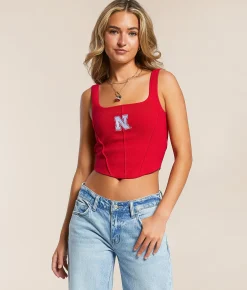 HYPE AND VICE Nebraska Huskers Corset Cropped Tank Top Red New
