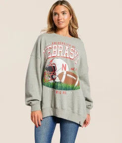 Tops | Gameday SOCIAL® Nebraska Huskers Oversized Pullover Heather Grey