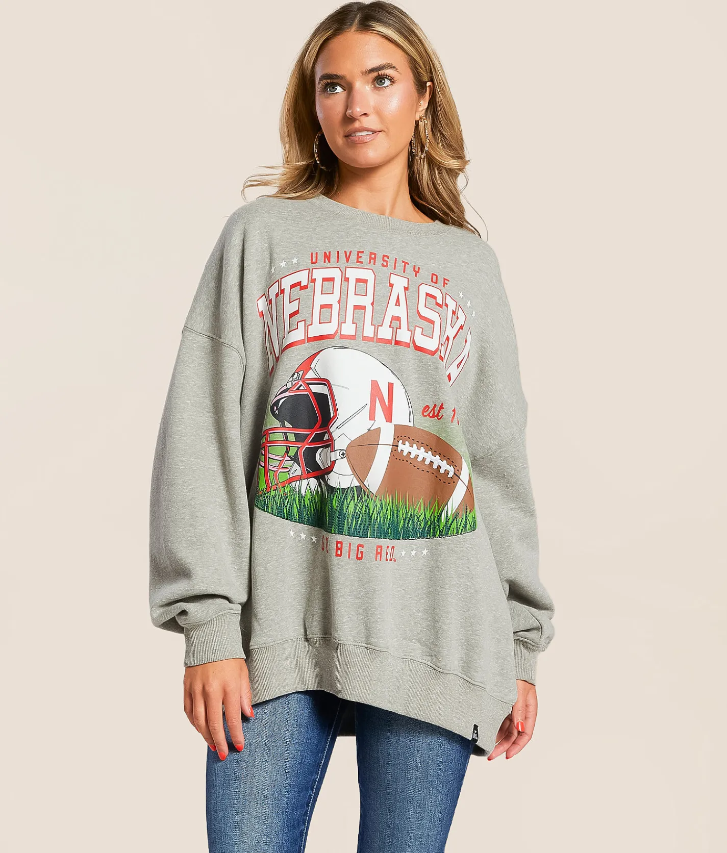 Tops | Gameday SOCIAL® Nebraska Huskers Oversized Pullover Heather Grey