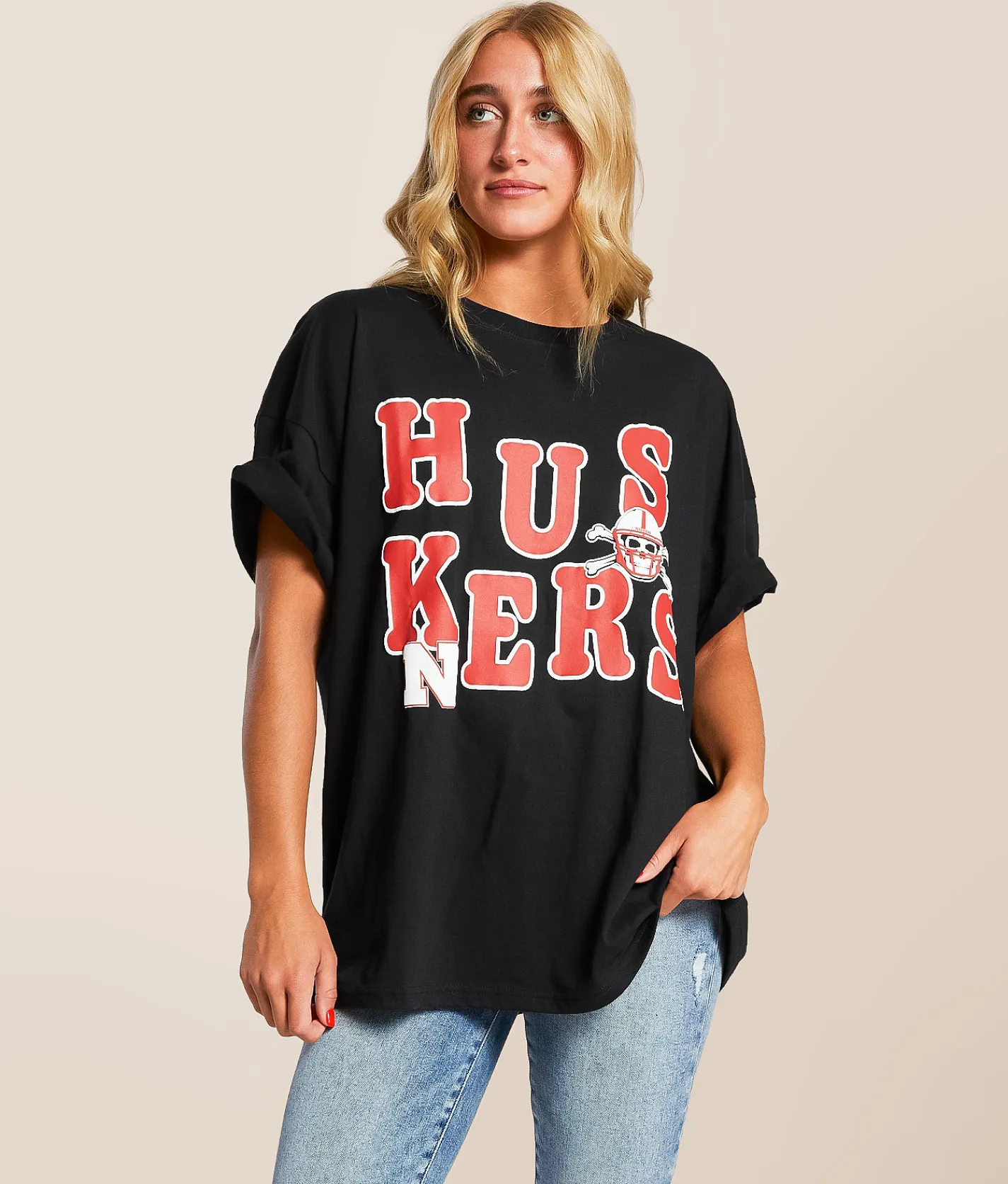 Tops | Gameday SOCIAL® Nebraska Huskers Oversized T-Shirt Black