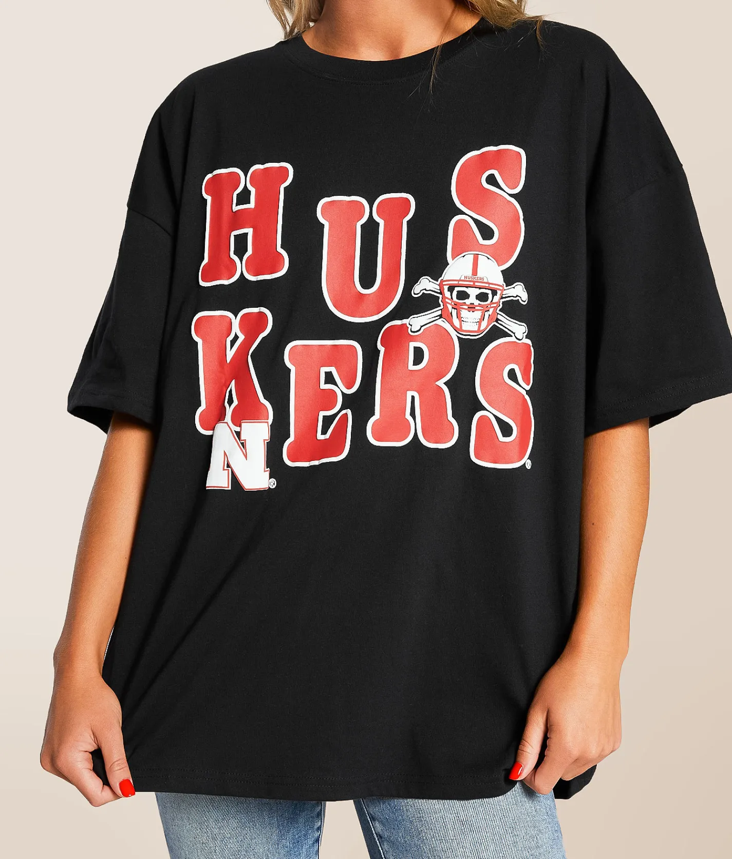 Tops | Gameday SOCIAL® Nebraska Huskers Oversized T-Shirt Black