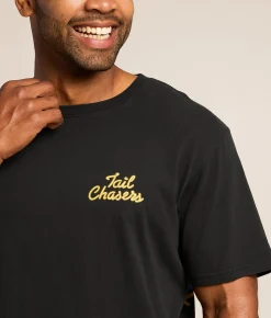 Tops|Graphic T-Shirts | Tail Chasers Club Neon Bass T-Shirt Black Pigment Dye