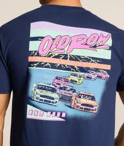 Tops|Graphic T-Shirts | Old Row Neon Racing T-Shirt Navy