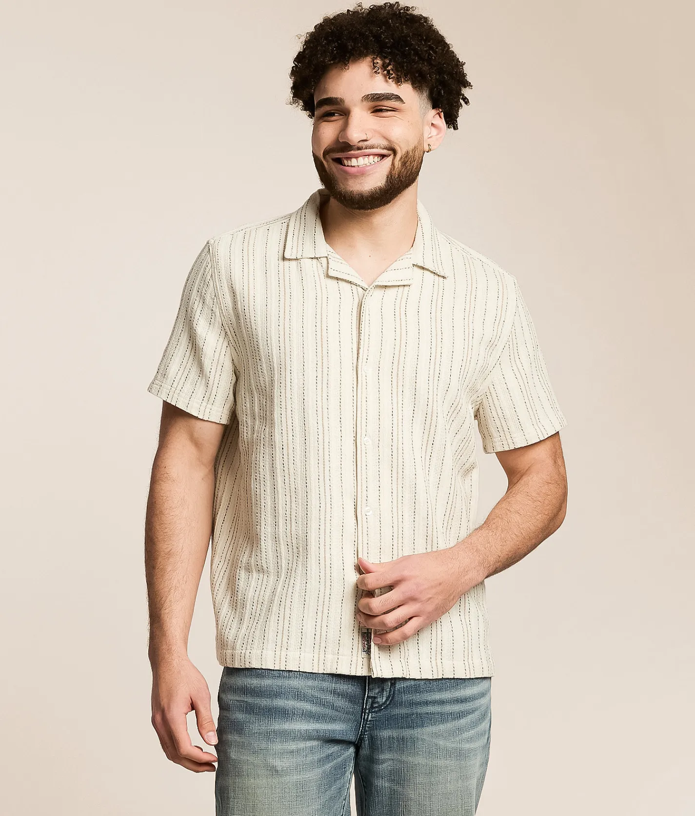 Tops | Flag & Anthem Newcomb Textured Shirt Cream Tan Black