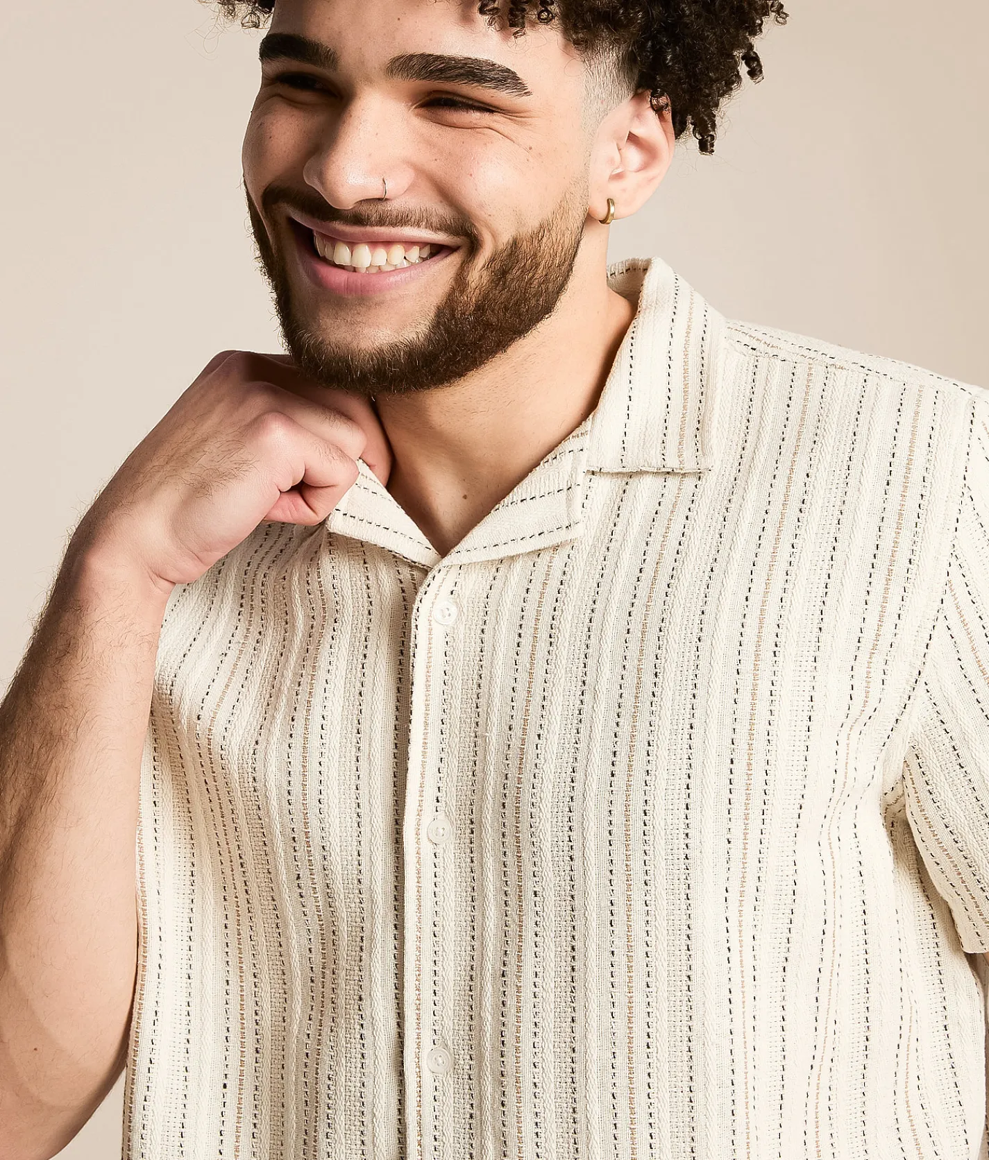 Tops | Flag & Anthem Newcomb Textured Shirt Cream Tan Black