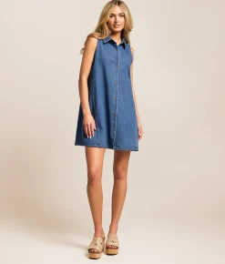 Dresses | Z Supply New Day Denim Mini Tank Dress Deep Water
