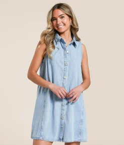 Z Supply New Day Twill Mini Dress Light Vintage Indigo Online