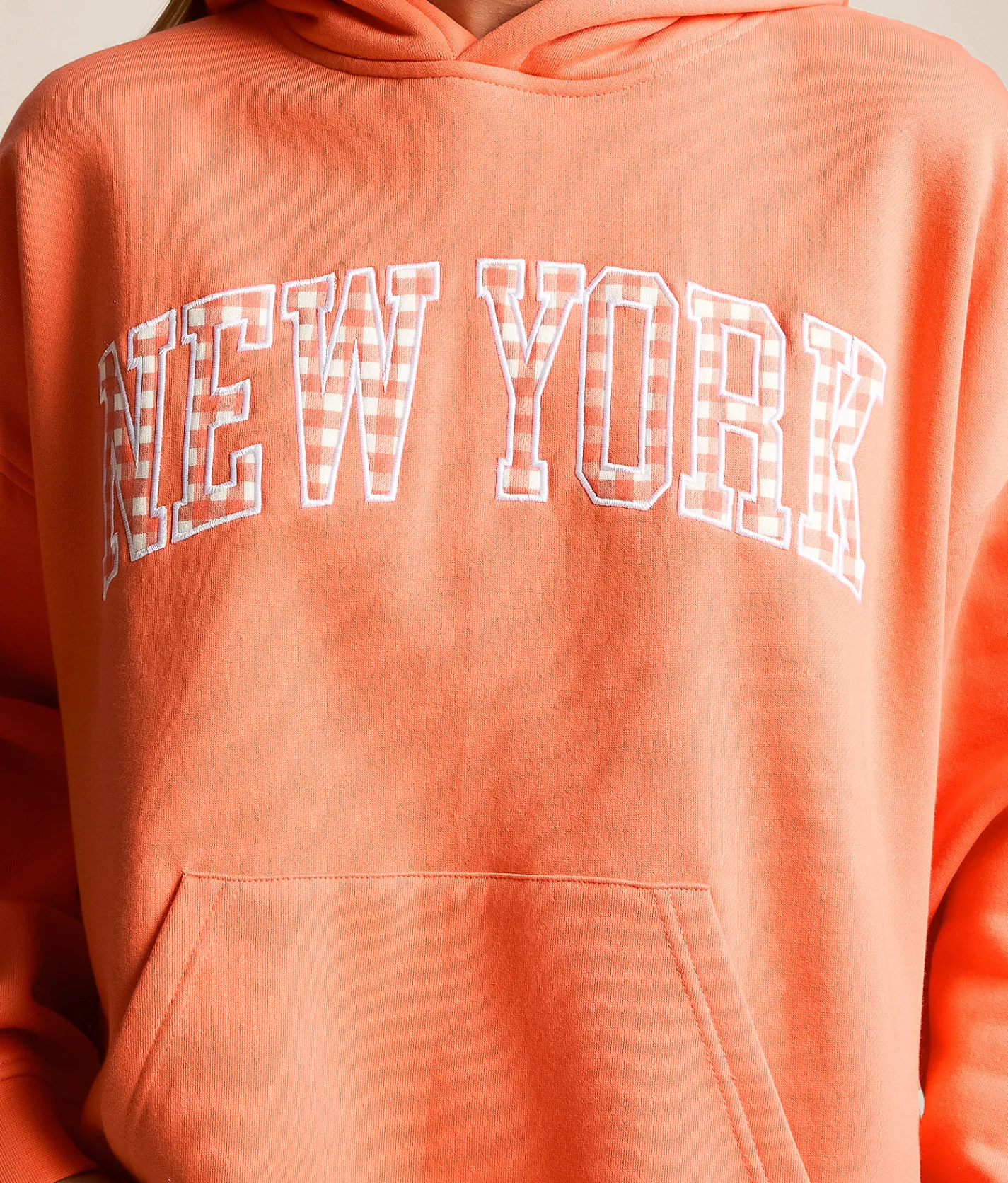FITZ + EDDI New York Gingham Hooded Sweatshirt Coral Quartz Online