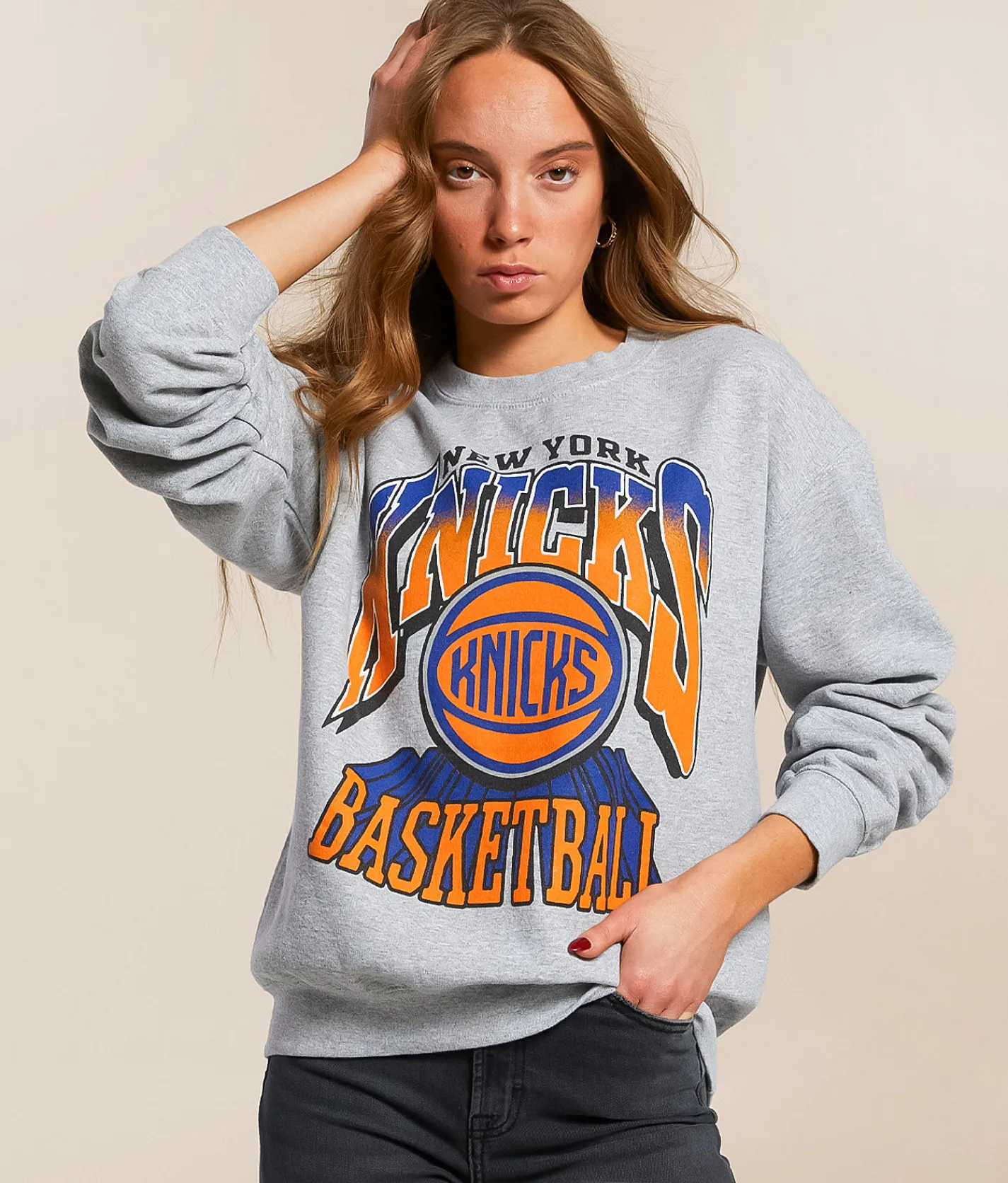 Tops | Junkfood New York Knicks Backcourt Oversized Pullover Heather Grey