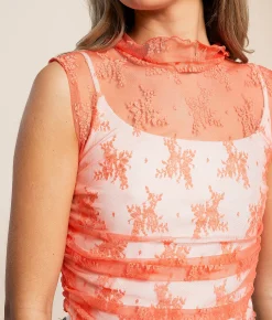 Tops | Free People Nice Try Floral Lace Tank Top Spring Melon