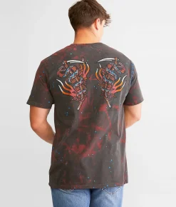 Graphic T-Shirts | Affliction Night Fire T-Shirt Vintage Black Pigment Dye