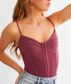 Free People Night Rhythm Corset Bodysuit Lucky Pink Discount
