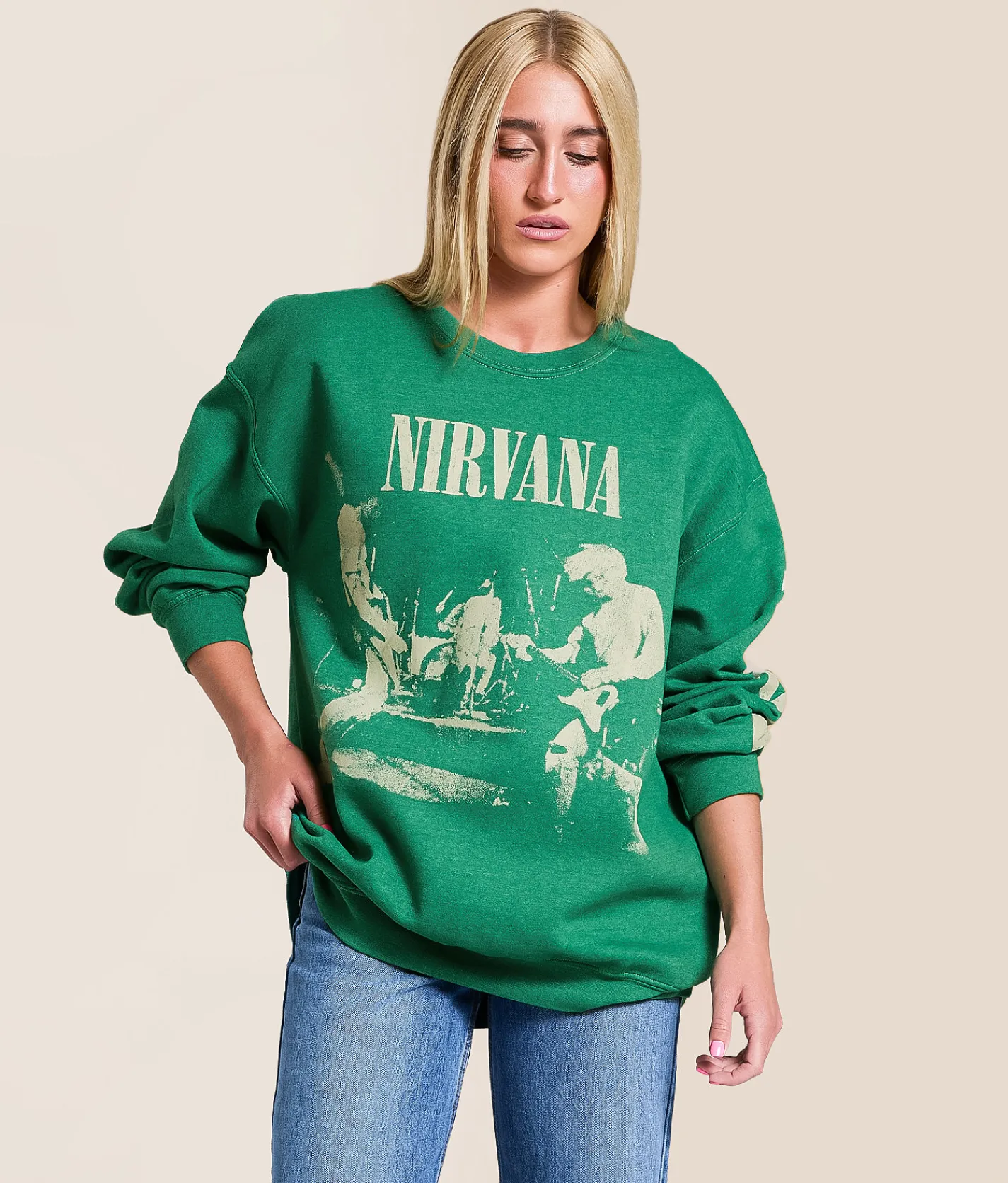Merch Traffic Nirvana Band Pullover Bottle Green New