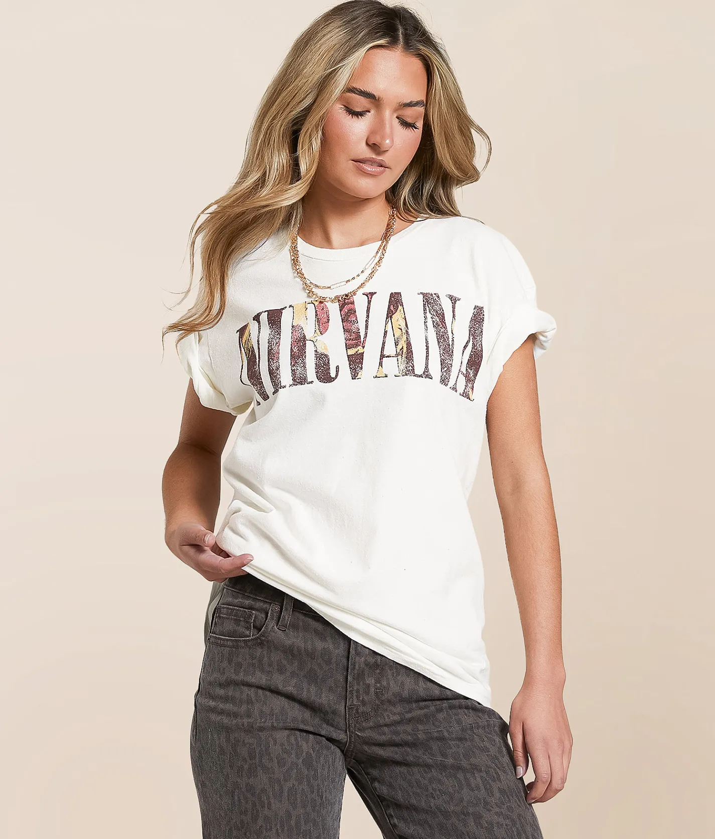 Tops | Merch Traffic Nirvana Band T-Shirt Washed Cream