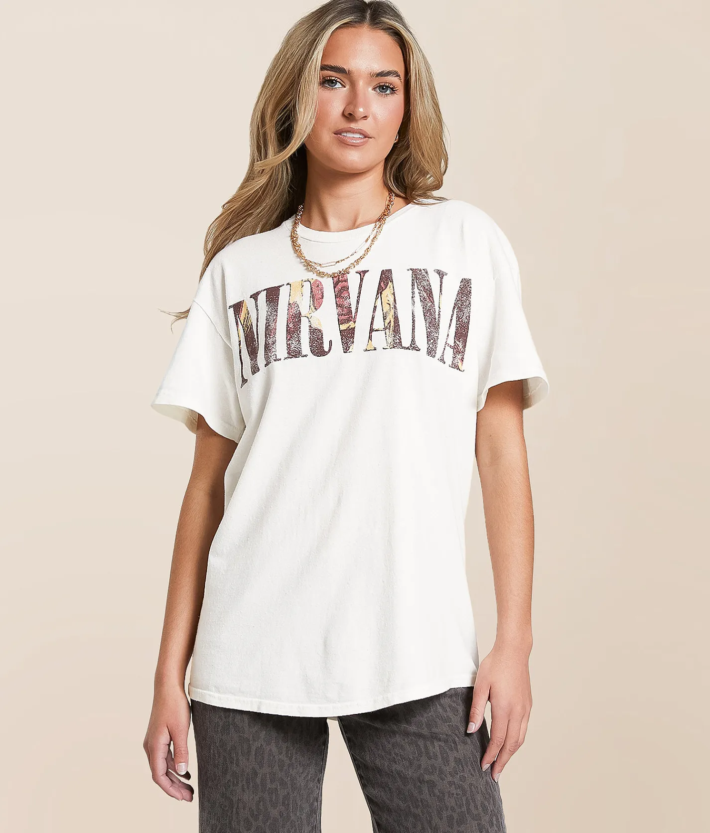 Tops | Merch Traffic Nirvana Band T-Shirt Washed Cream