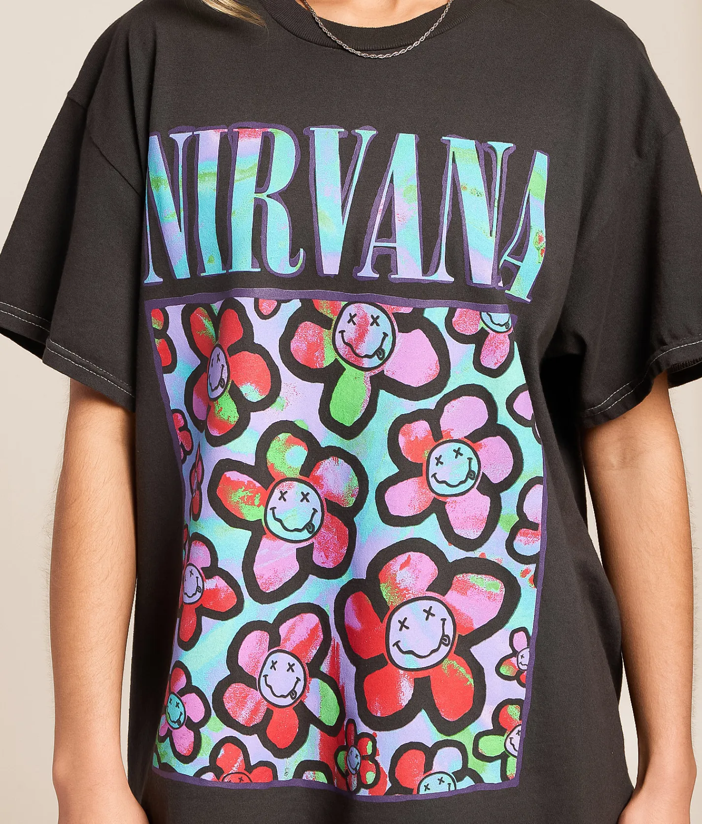 Tops | Merch Traffic Nirvana Floral Oversized Band T-Shirt Black