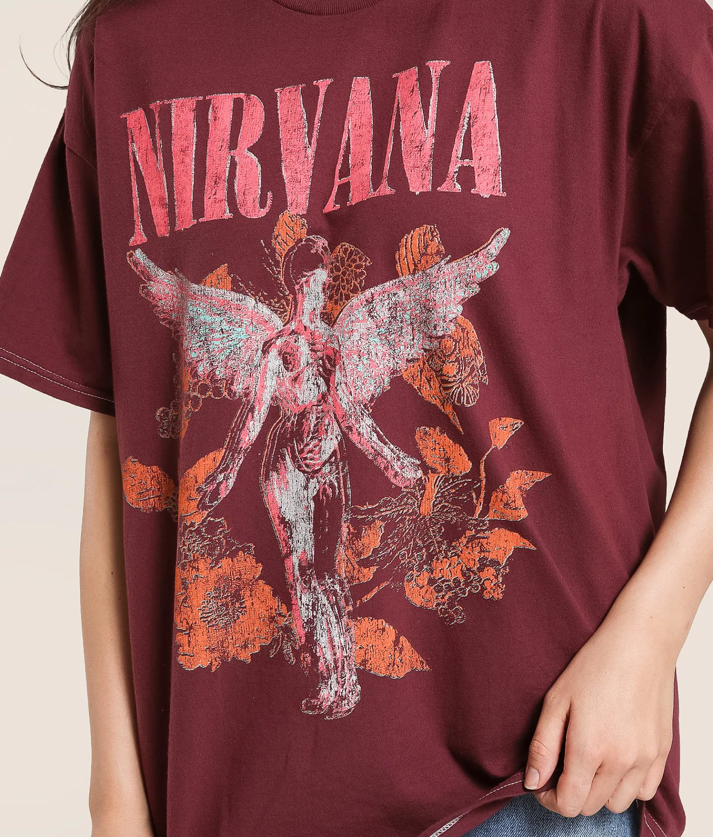 Tops | Merch Traffic Nirvana Oversized Band T-Shirt Wine