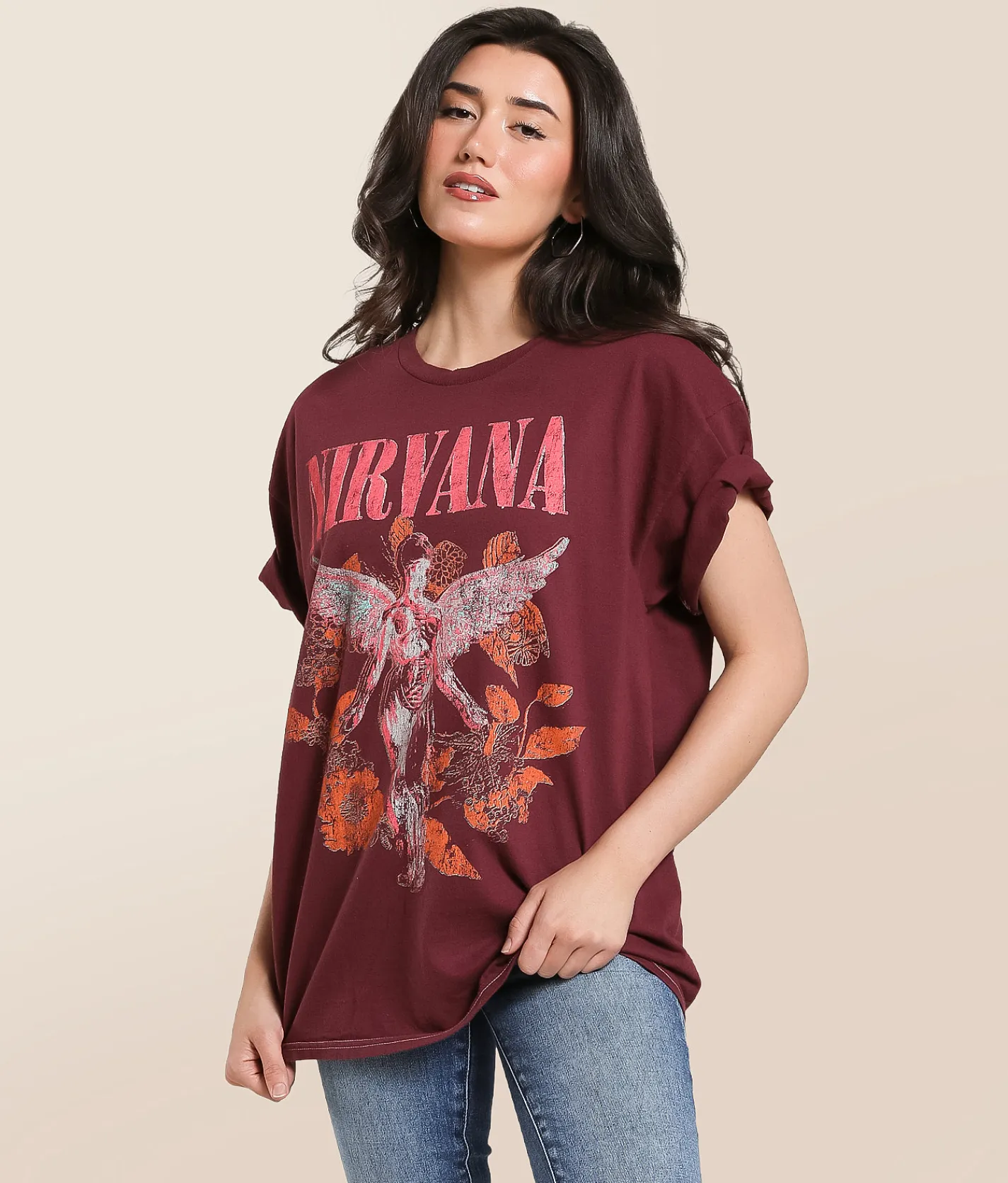 Tops | Merch Traffic Nirvana Oversized Band T-Shirt Wine