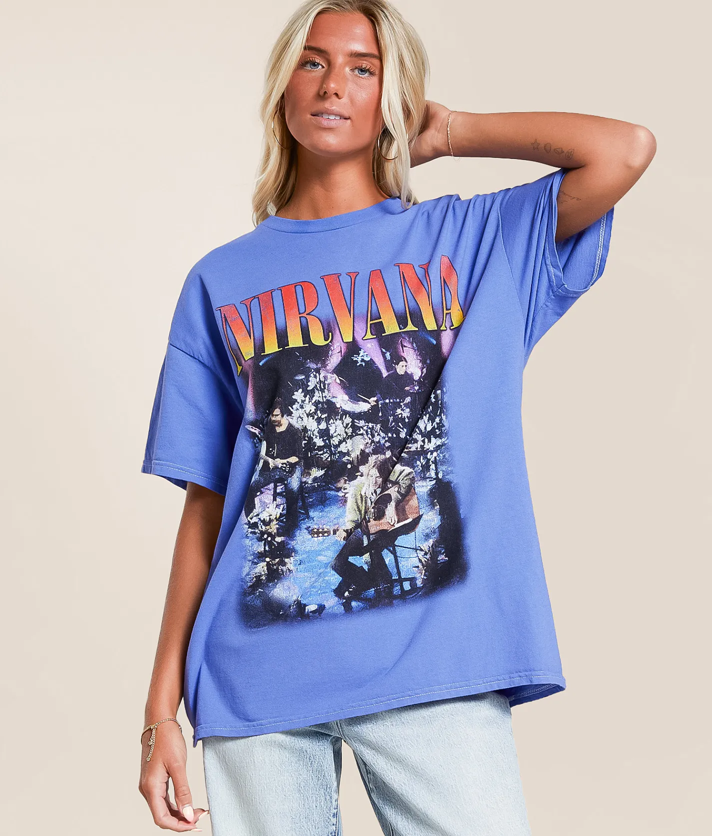 Merch Traffic Nirvana Oversized Band T-Shirt Cornflower Blue Online